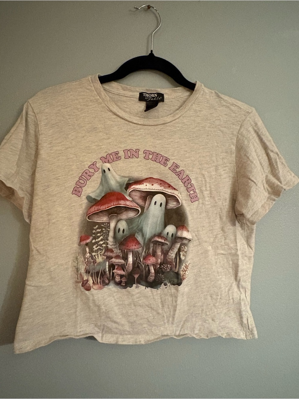 NWOT Thorn & Fable 'Bury Me In The Earth' Ghost Mushroom Graphic Crop Tee